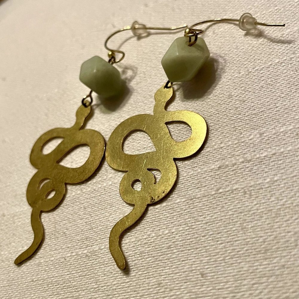 Artisan Brass Snake Dangly Earrings - Picture 3 of 5